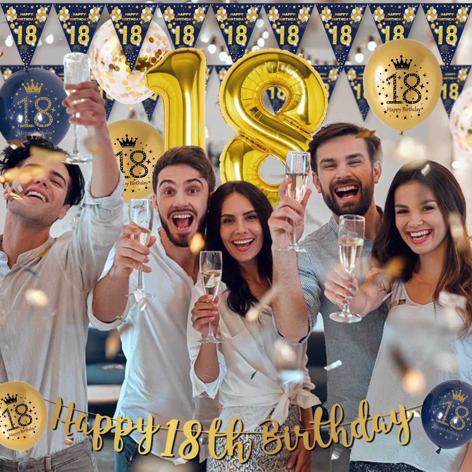 Thumbnail 2 de 18th Birthday Decorations Boys Blue Gold