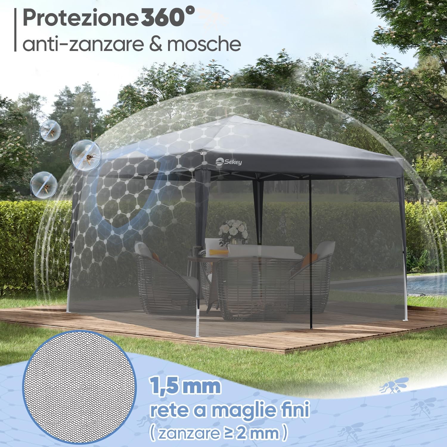 Thumbnail 4 de Zanzariera Sekey per gazebo 3 x 3 m, con cerniera e cinturini