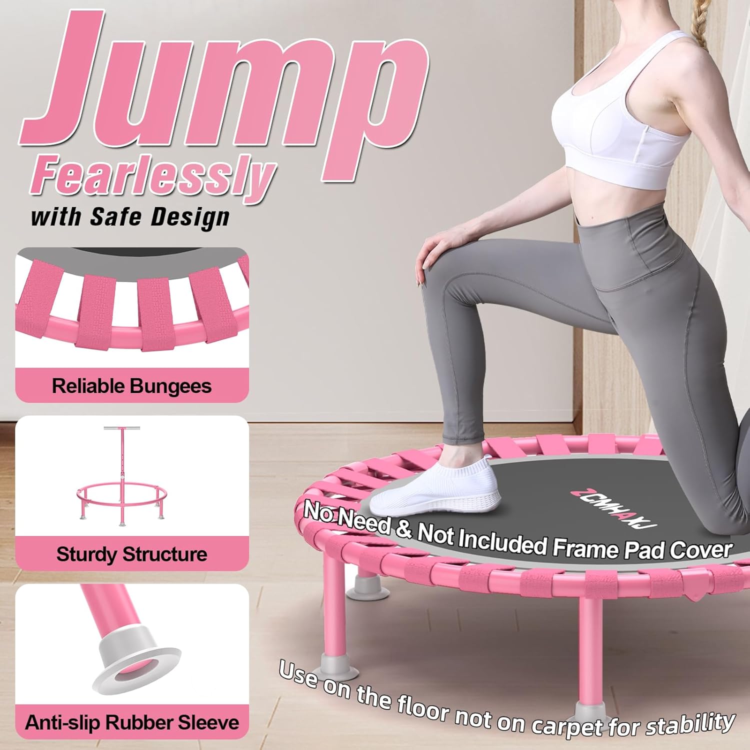Detalle 2 de ZCMHAXJ Foldable Mini Trampoline (40-inch) with 5-Level T-Shaped Adjustable Bar