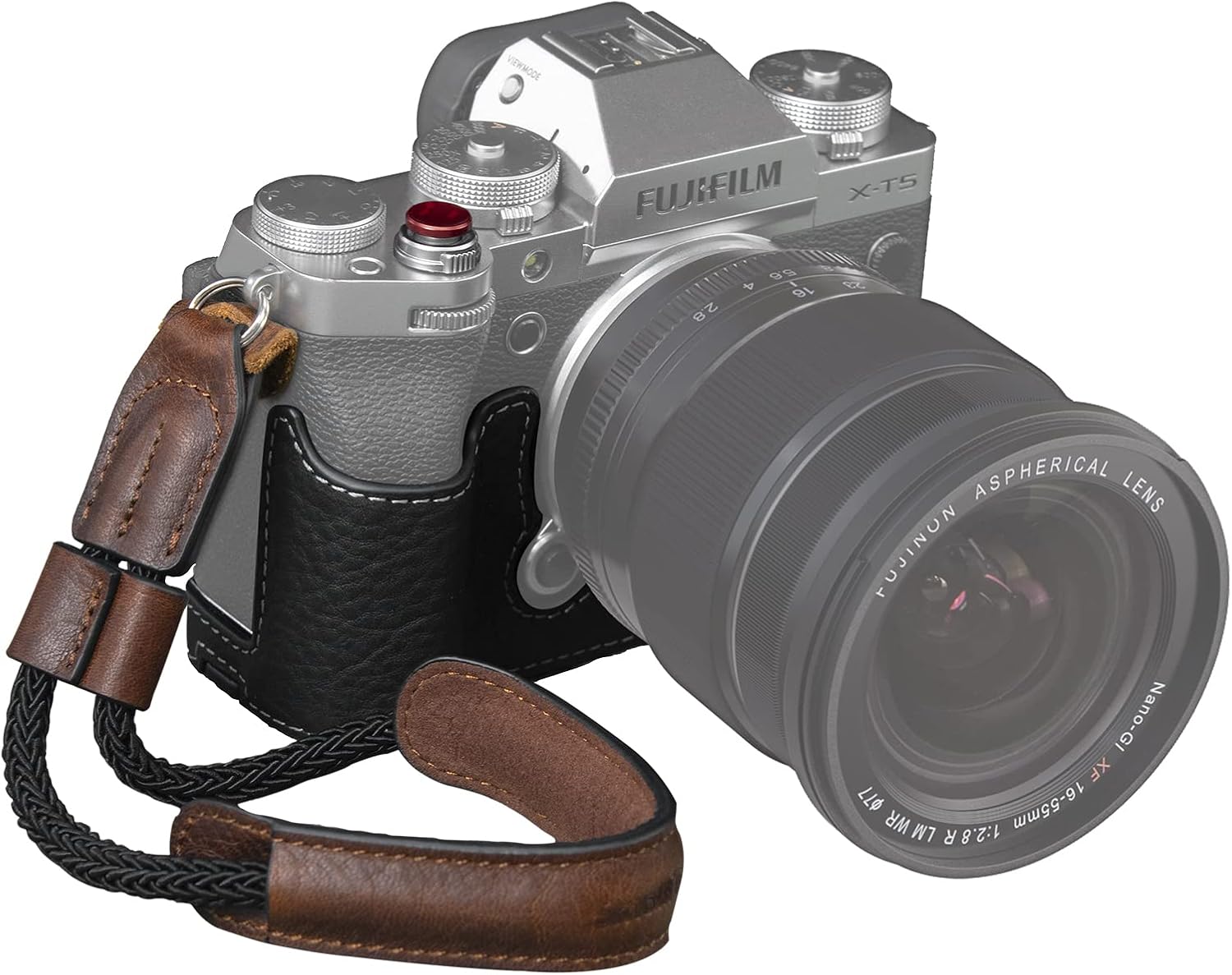 Detalle de SMALLRIG 3927 – półobudowa do Fujifilm X-T5 ze skórzanym paskiem