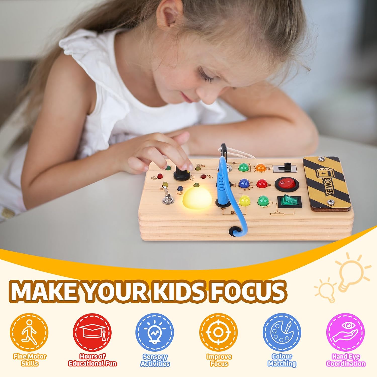 Thumbnail 4 de Konijiwa Montessori Busy Board: Wooden Sensory LED Switch Toy for Toddlers