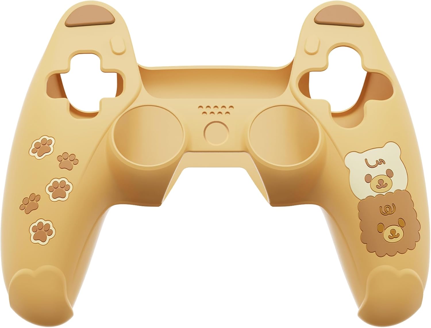 Detalle de PlayVital Cute Bear Controller Silicone Case for PS5 – Bear-Themed Cover with Touch Pad Sticker & Thumb Grips (Yellow & Brown)