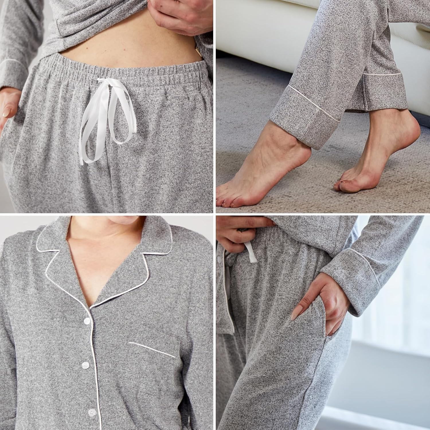 Thumbnail 4 de Dowesrobe Women's Pajama Set: Long Sleeve Button-Down Knit Loungewear