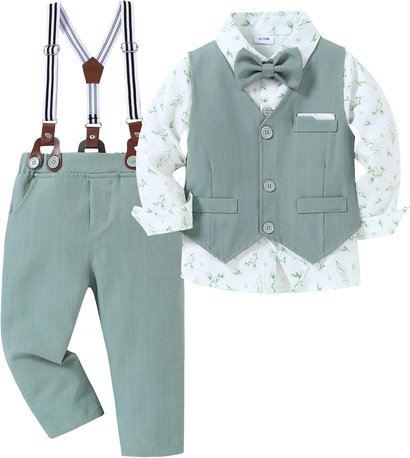 Thumbnail 6 de Amissz baby boy wedding suit set (1–5 years) – long sleeve shirt, waistcoat, trousers & bow tie