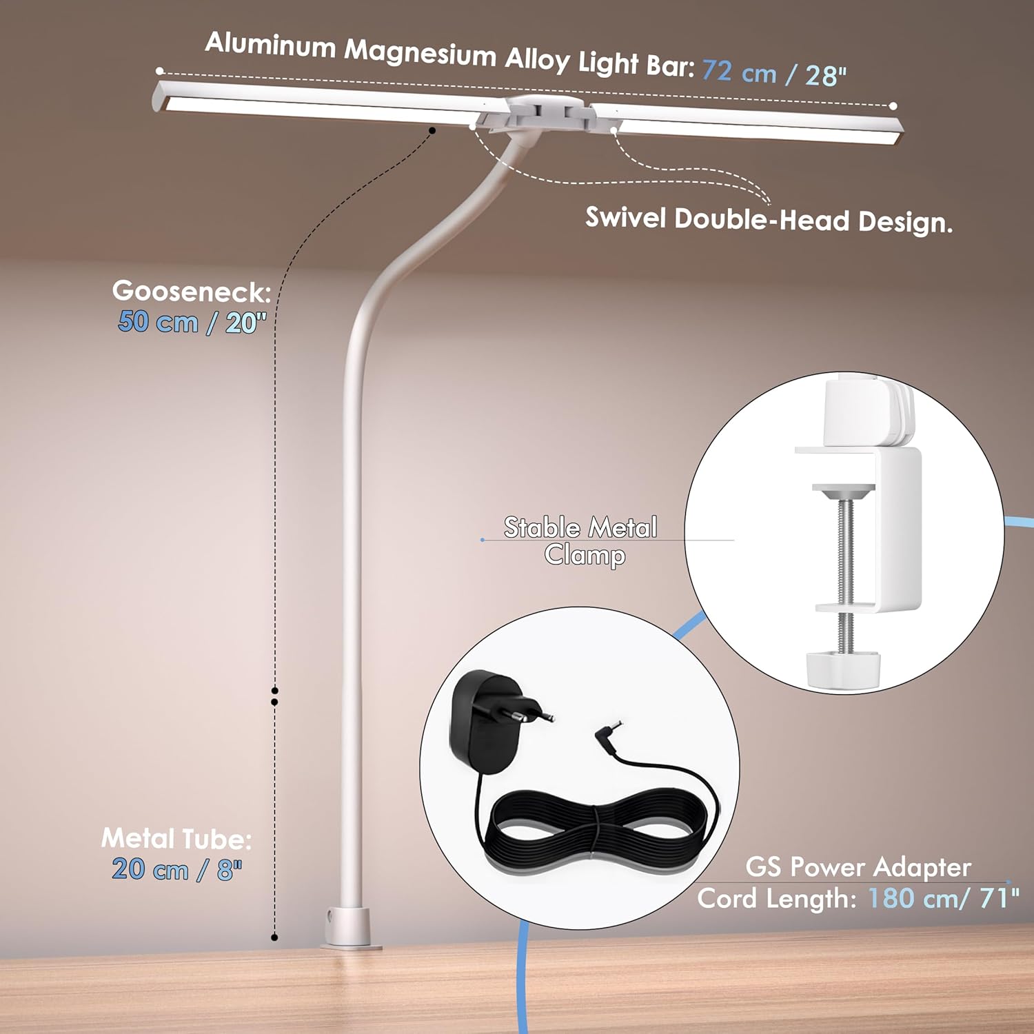 Thumbnail 6 de EYOCEAN Schreibtischlampe mit Doppelkopf Design – dimmbar, 72 cm Lichtquelle, Fernbedienung und Klemme