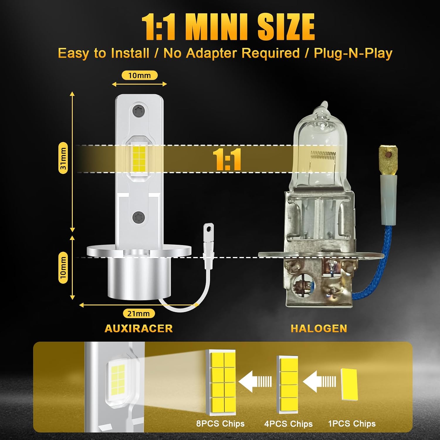 Thumbnail 1 de AUXIRACER Lampadine H3 LED 30000LM – Plug and Play, 6500K, 50.000 ore (2 pezzi)