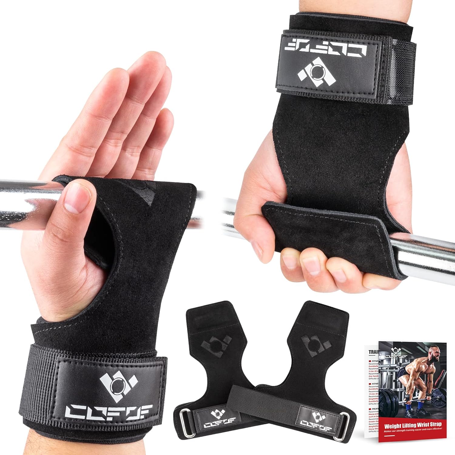 COFOF Wrist Strap Leather Weightlifting Straps with Adjustable Neoprene Padding