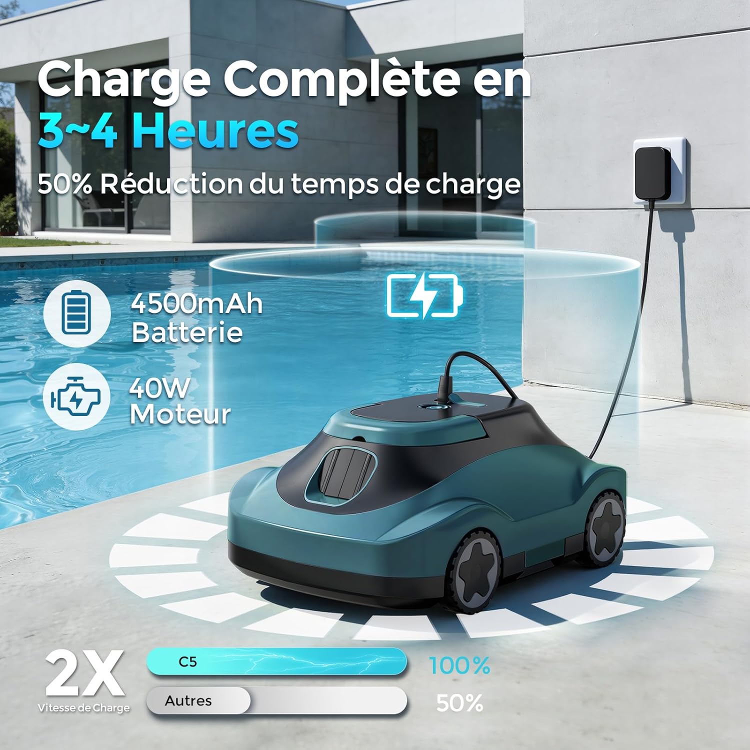 Thumbnail 6 de Robot Piscine Bocxi – Robot sans fil pour piscine jusqu’à 200 m² (fond), 180 min d’autonomie