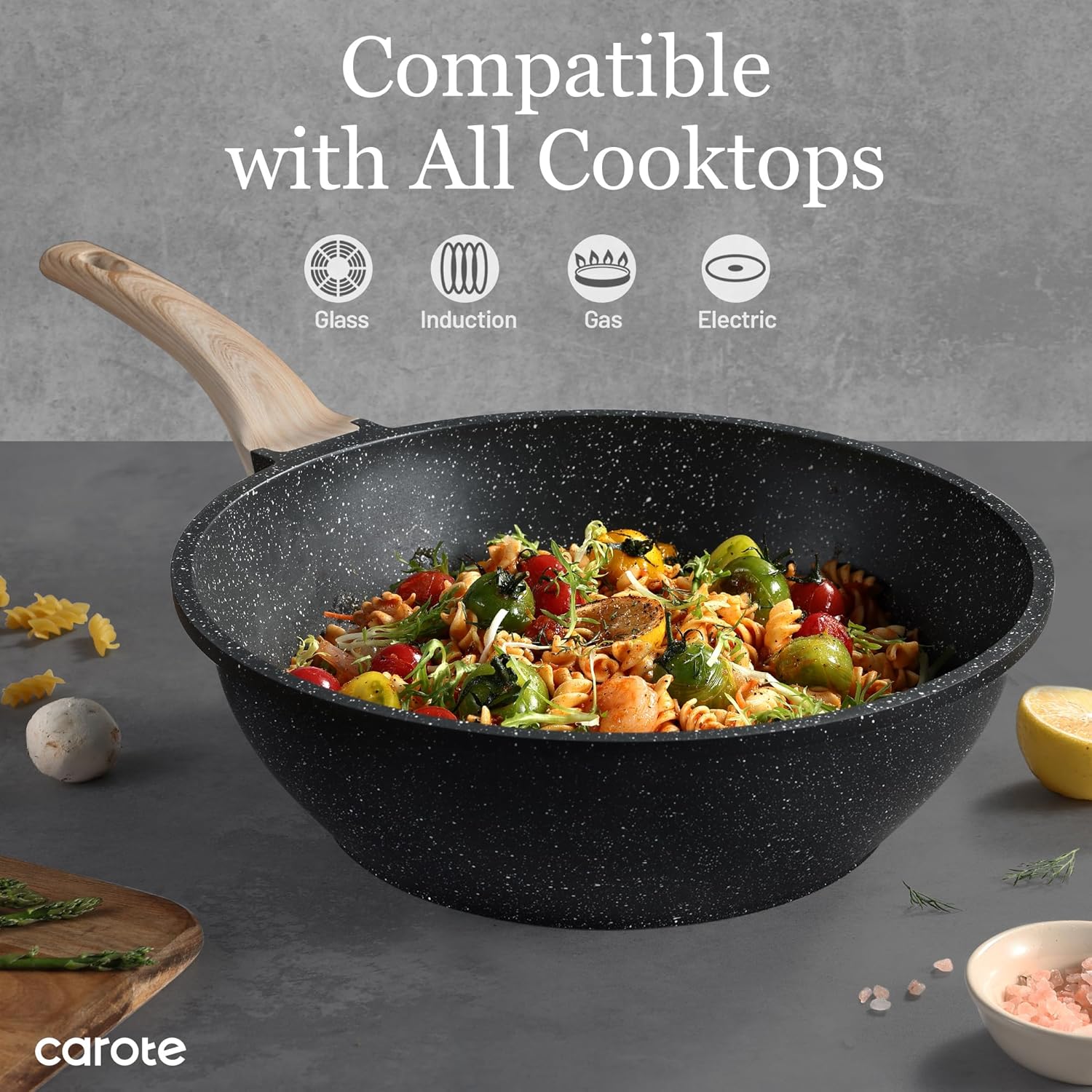 Thumbnail 4 de CAROTE Non Stick Wok with Lid 12''/5.3QT Woks & Stir-Fry Pan