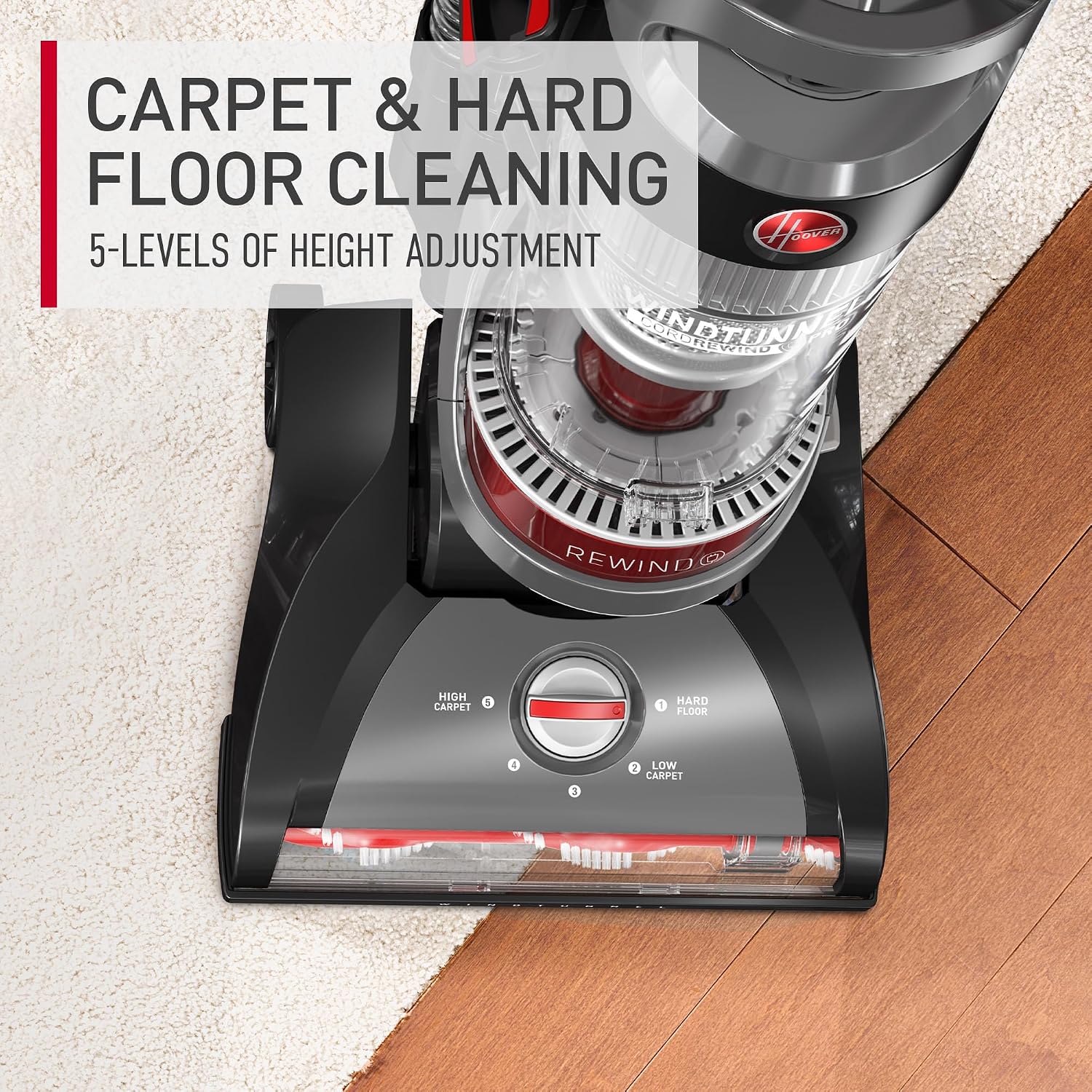 Detalle 2 de Hoover WindTunnel Cord Rewind Pro bagless corded upright vacuum with automatic cord rewind