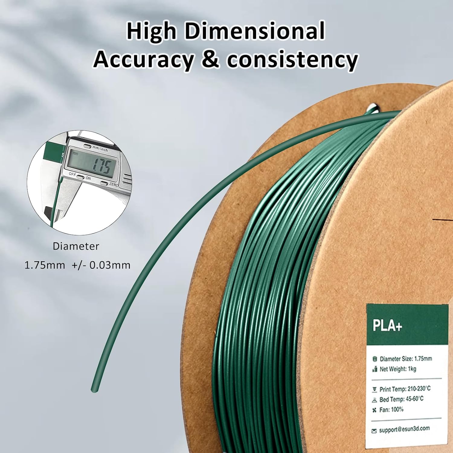 Thumbnail 4 de eSUN PLA+ 3D Printer Filament, 1.75 mm, 1 kg, Pine Green