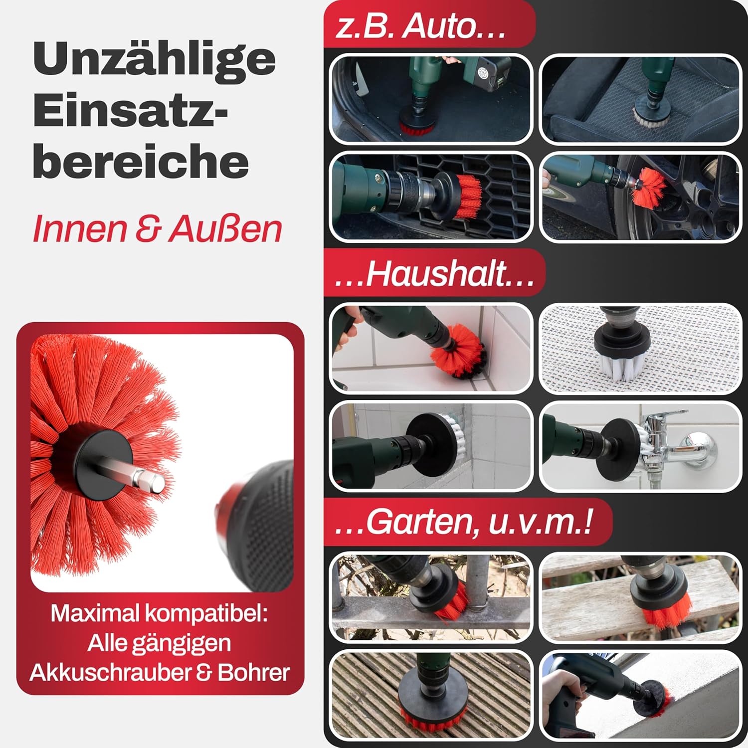 Thumbnail 3 de M&A QUALITY Bürstenaufsatz Akkuschrauber (6er-Set) – Universal-Reinigungsbürsten für Auto, Felgen & mehr