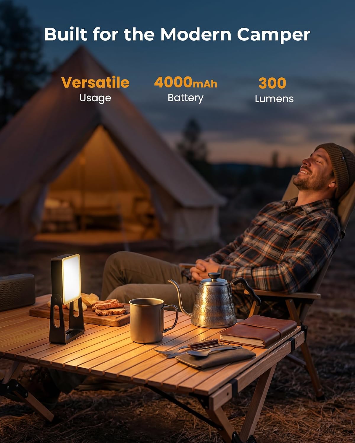 Detalle 2 de PopoIron Rechargeable Camping Lantern, 4000mAh, 300 Lumens, 3 Colours