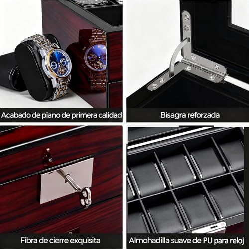 Thumbnail 6 de ANWBROAD 20 Compartimentos: Caja para Relojes con Cerradura, Tapa de Cristal y Dos Niveles (JWB002Y)