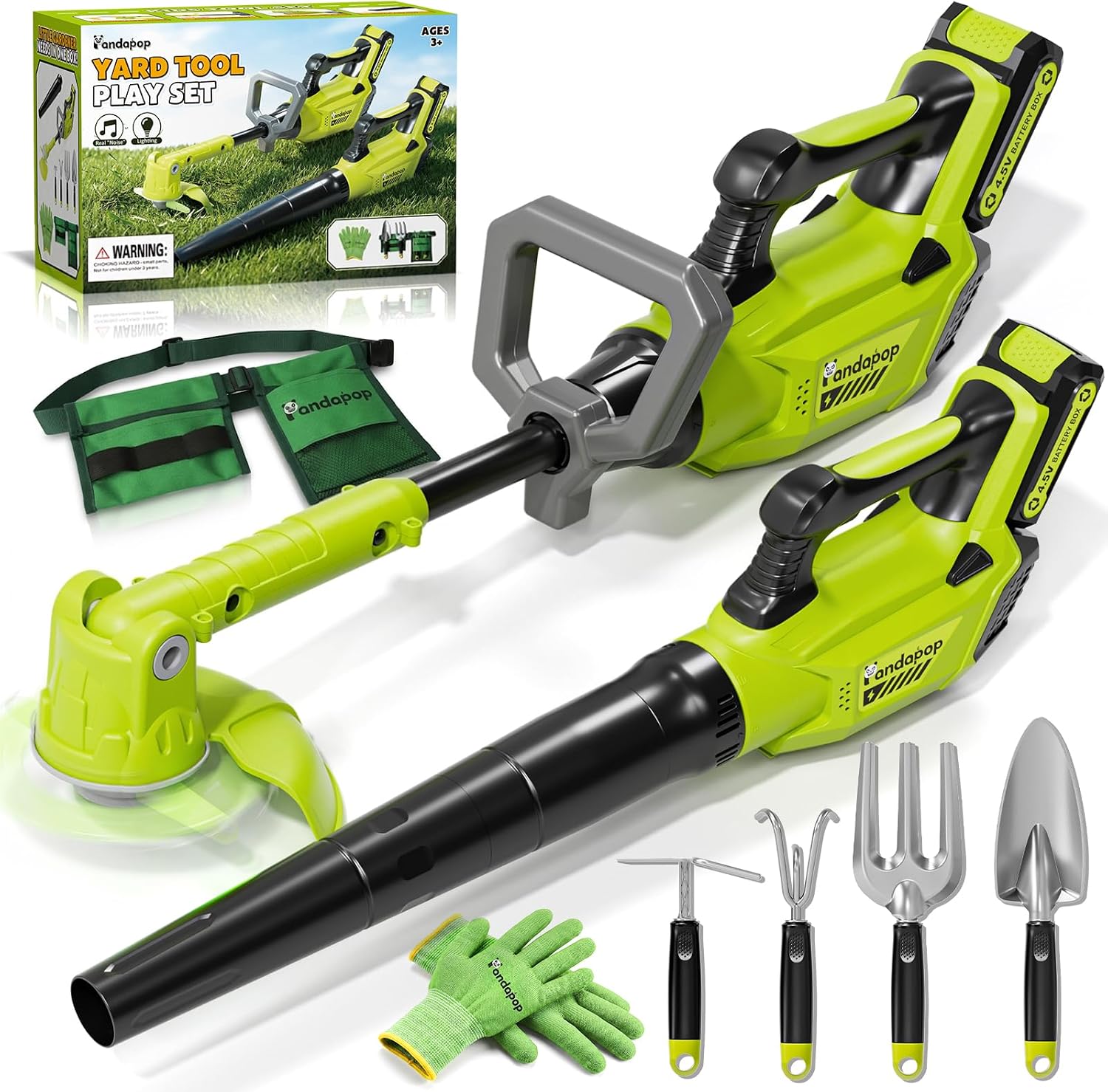 Detalle de Pandapop Kids Tool Set: 2-in-1 Toy Lawnmower & Toy Leaf Blower for Budding Gardeners