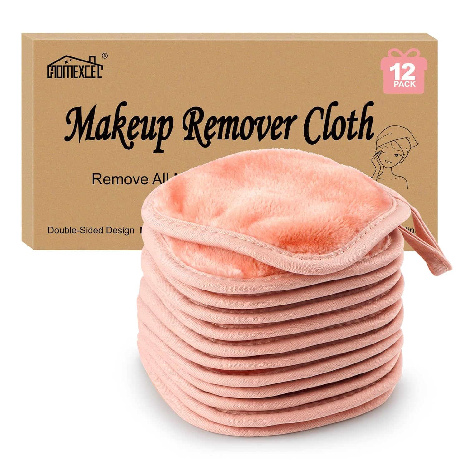 Detalle de HOMEXCEL Mikrofaser-Abschminktuch Rosa – Wiederverwendbar, ultrasanft, 12 Stück (5 x 5 Zoll)