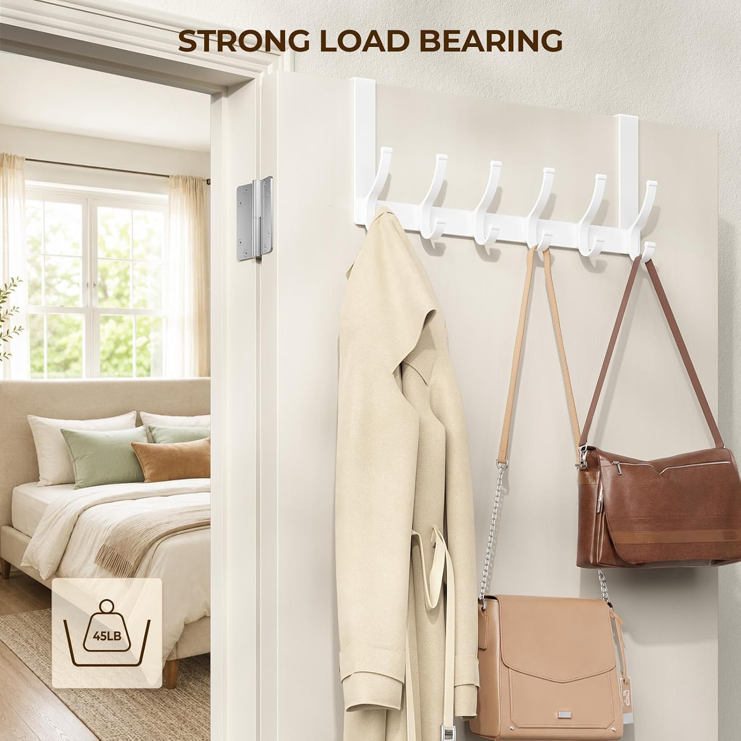 Detalle de Optish door hook over-the-door rack, 12 hooks, white powder-coated steel