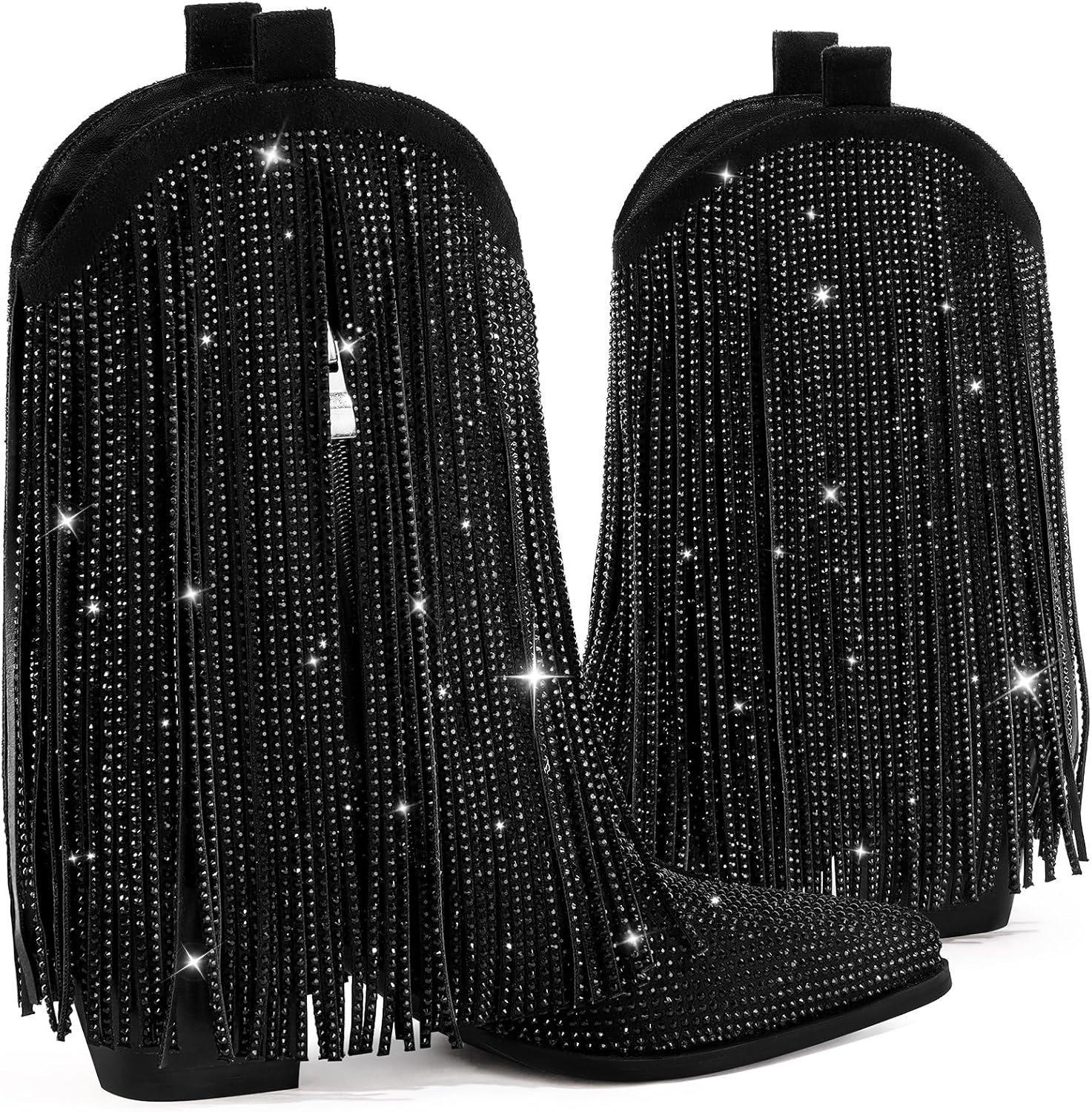 Thumbnail 6 de Ouepiano Cowboy Boots for Women: rhinestone western boots with sparkly fringe, pull-on style