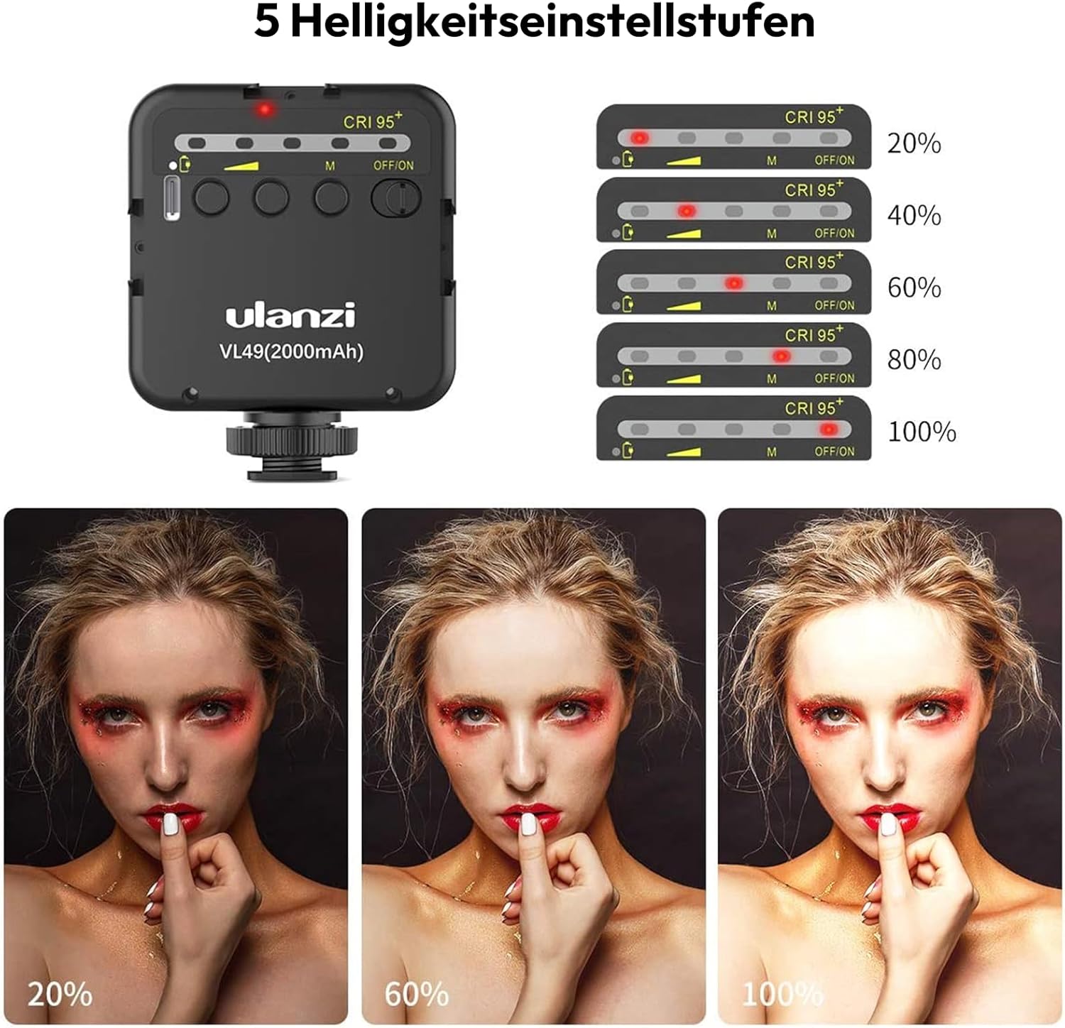 Thumbnail 1 de ULANZI VL49 Camera Light: 5500K dimmbare LED-Videoleuchte mit 2000mAh Akku