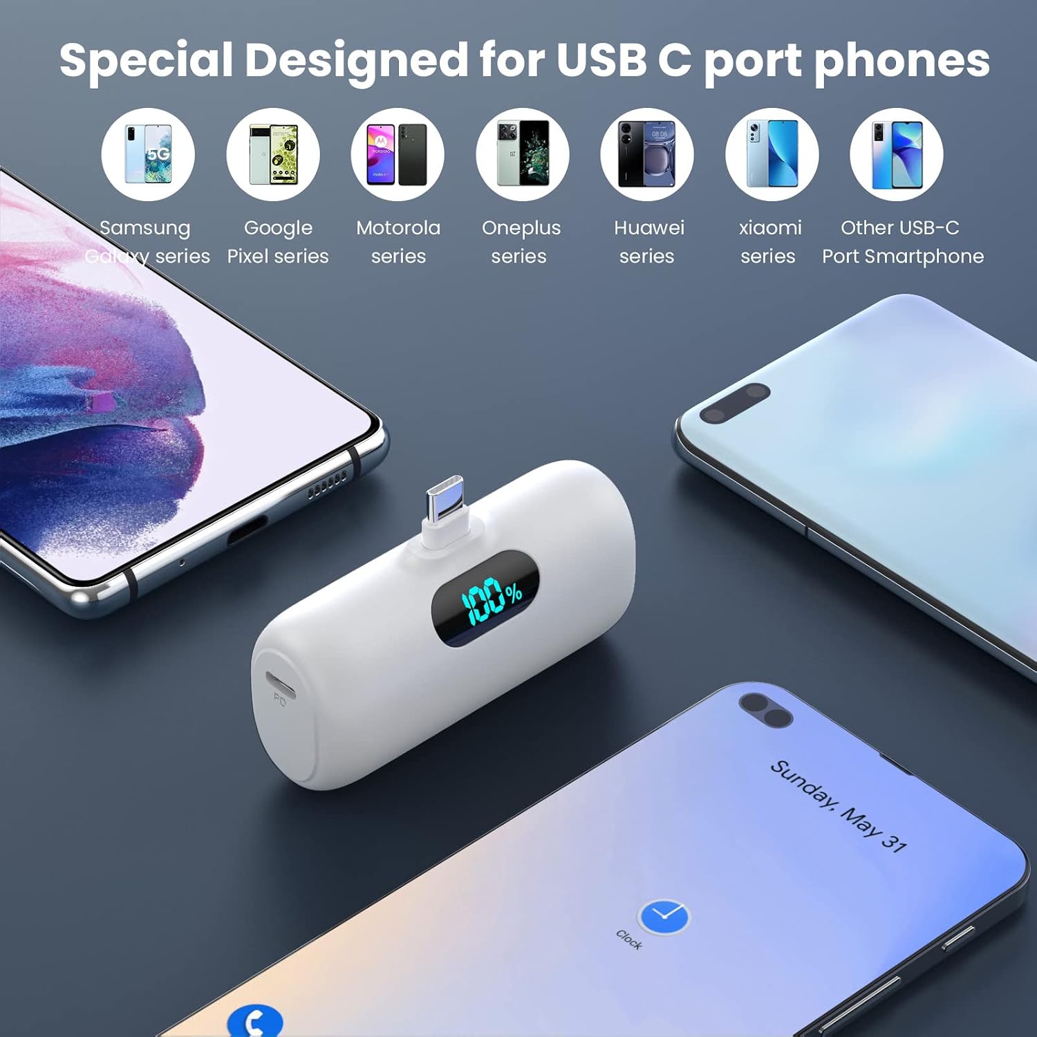 Detalle de Kioson HX45X2 USB-C Portable Charger 2-Pack, 5,000mAh Mini Power Banks