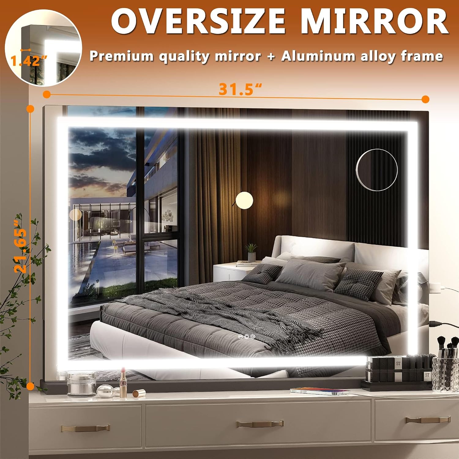 Thumbnail 1 de Hasipu Kosmetikspiegel mit Lichtern – 80 × 55 cm, LED-Beleuchtung, dimmbare Modi, Touchscreen