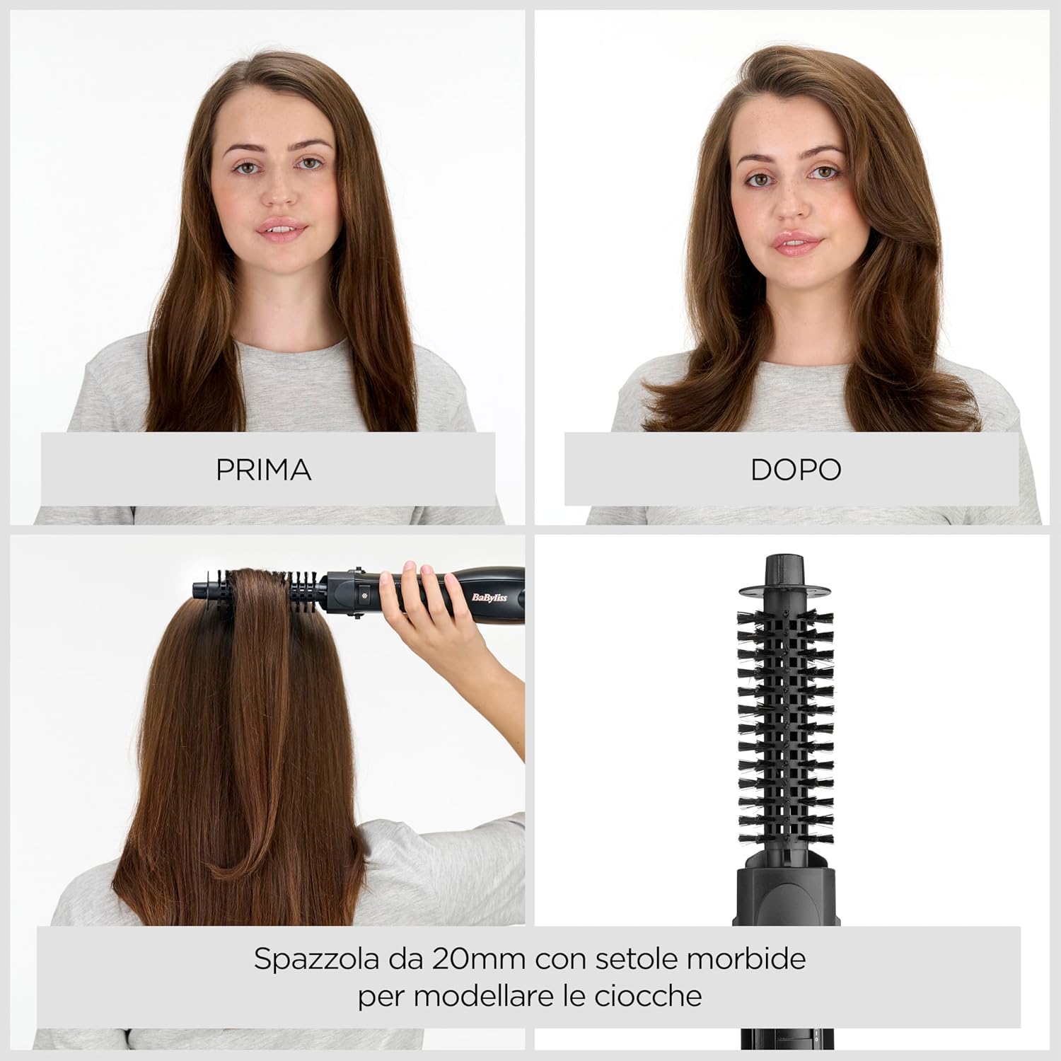 Detalle de BaByliss Smooth Style AS122E: spazzola ad aria calda 1200W con 4 accessori e tecnologia ionica anti-crespo