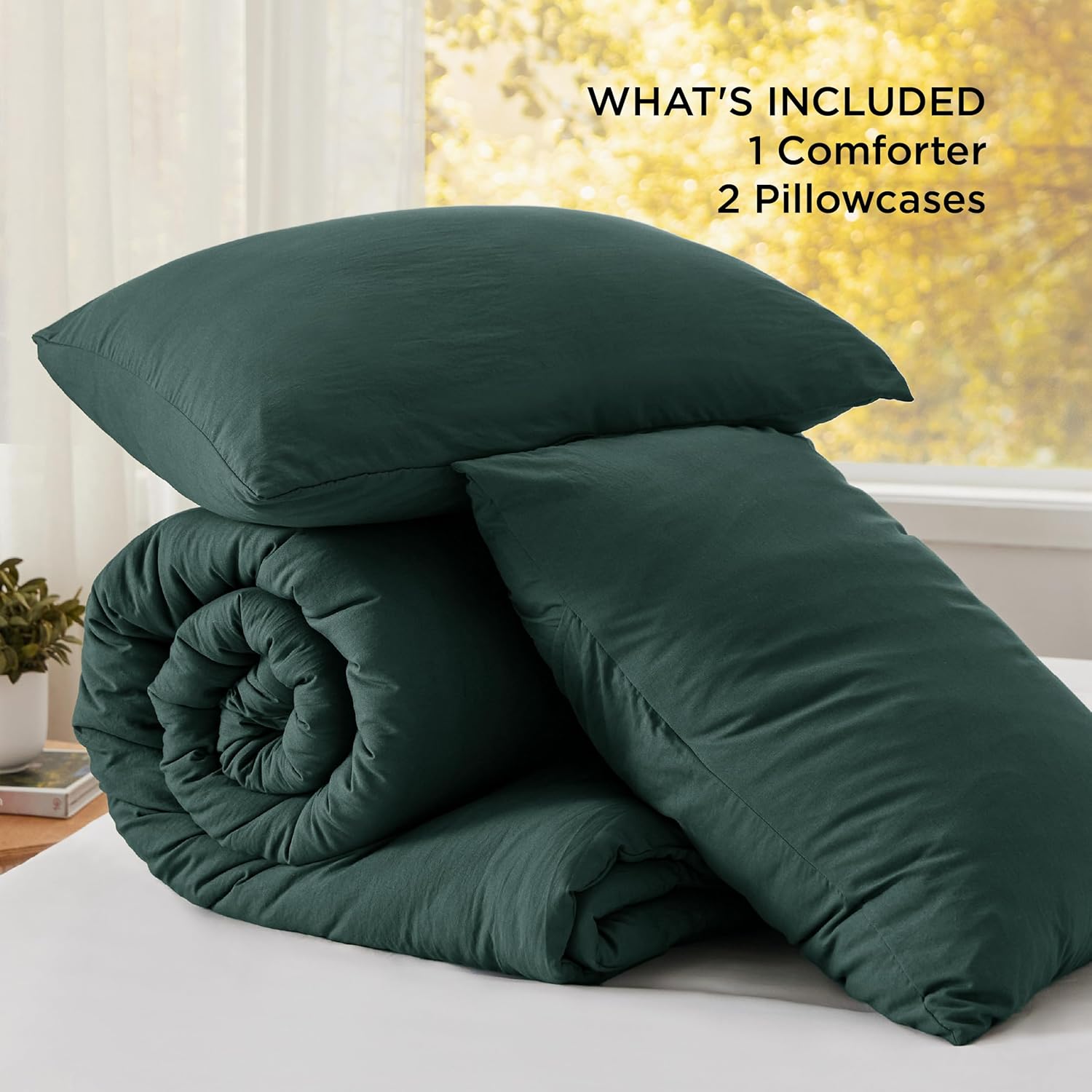 Detalle de Bedsure BB349B2 Prewashed King Comforter Set, Forest Green, 3-Piece