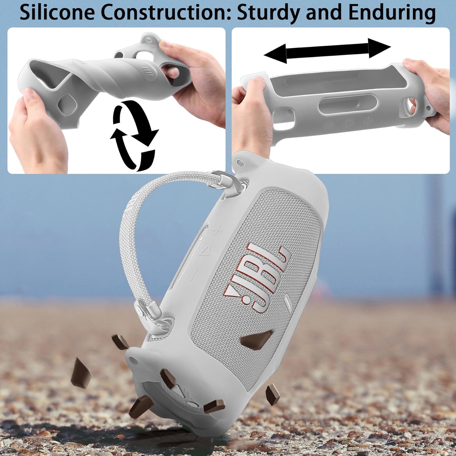 Thumbnail 6 de Khanka Silicone Protective Cover for JBL Charge 6 with Detachable Strap – White
