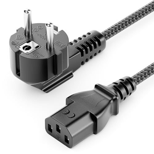 Detalle 2 de deleyCON Câble d’alimentation 10 m Type F vers C13, nylon tressé, prise coudée