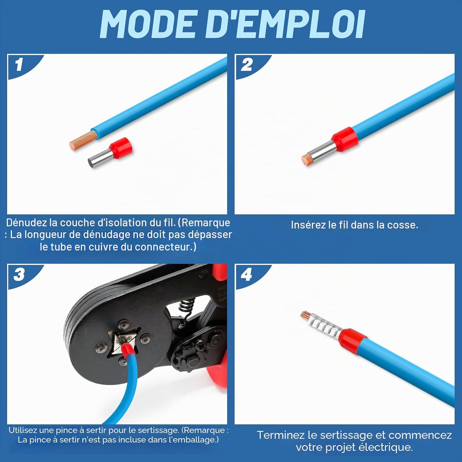 Detalle de Cosse isolée Hanibos 6 mm² jaune – 100 pièces pour câblage domestique et électrique