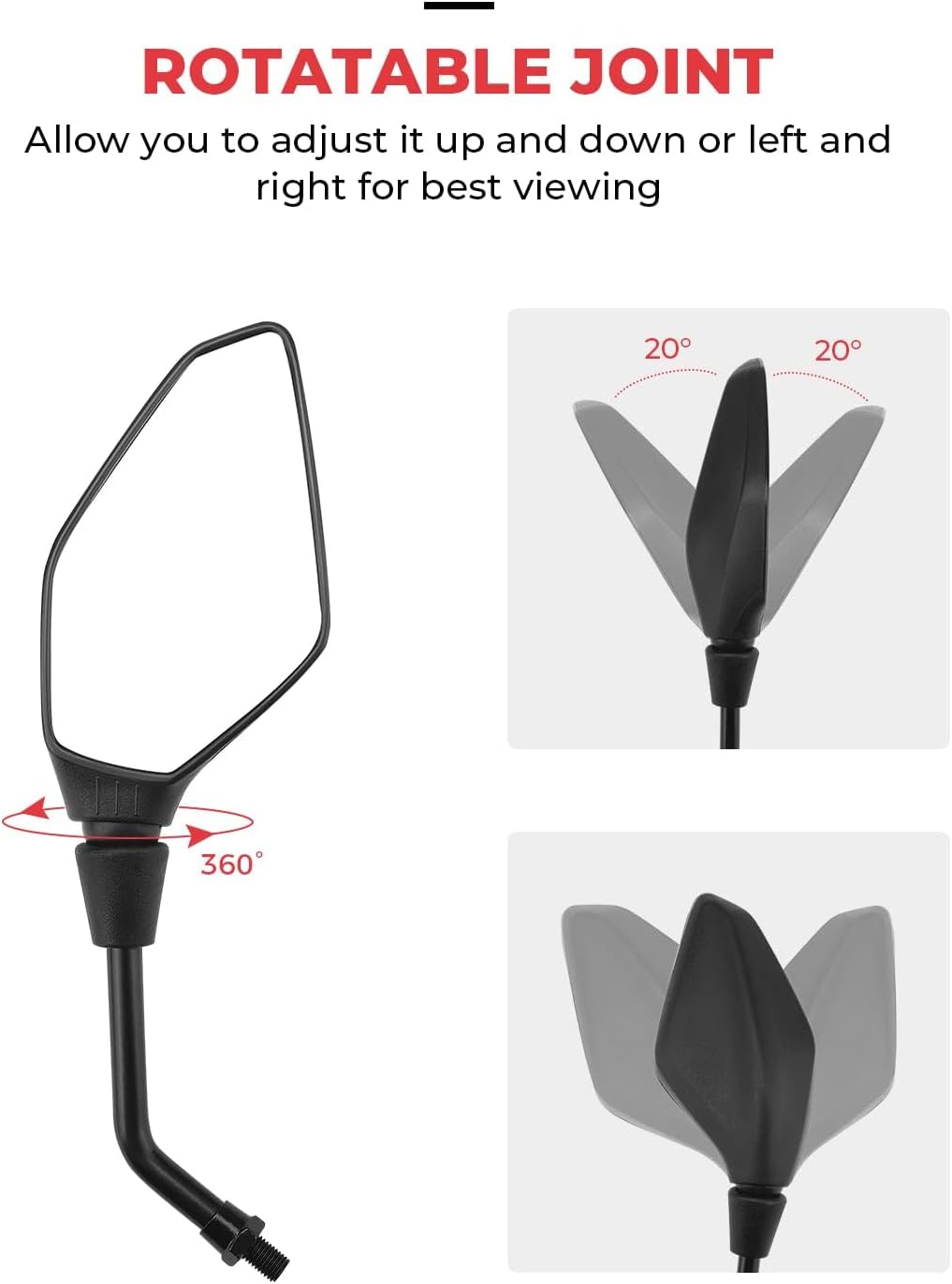 Detalle 2 de KEMIMOTO motorbike mirror set with E mark, universal 7/8 inch fit (2 pack)