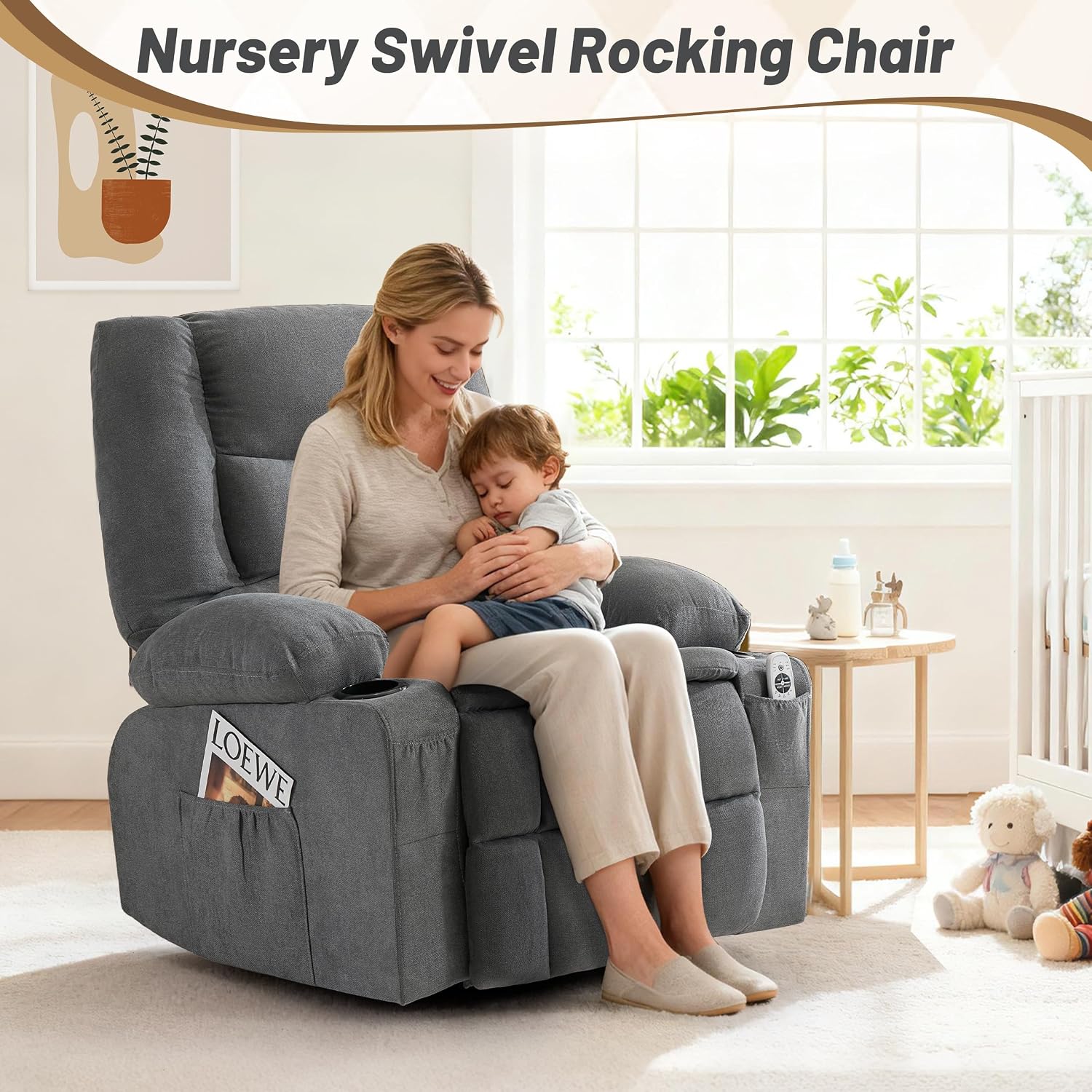 Thumbnail 6 de Sofayonn Swivel Rocker Recliner Chair with Massage, Heat, USB Port and Cup Holders