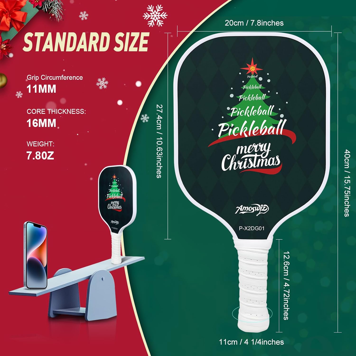 Thumbnail 3 de Amoswiz Pickleball Set of 4: 2 Adult & 2 Kid Fiberglass Paddles with Balls and Carry Bag