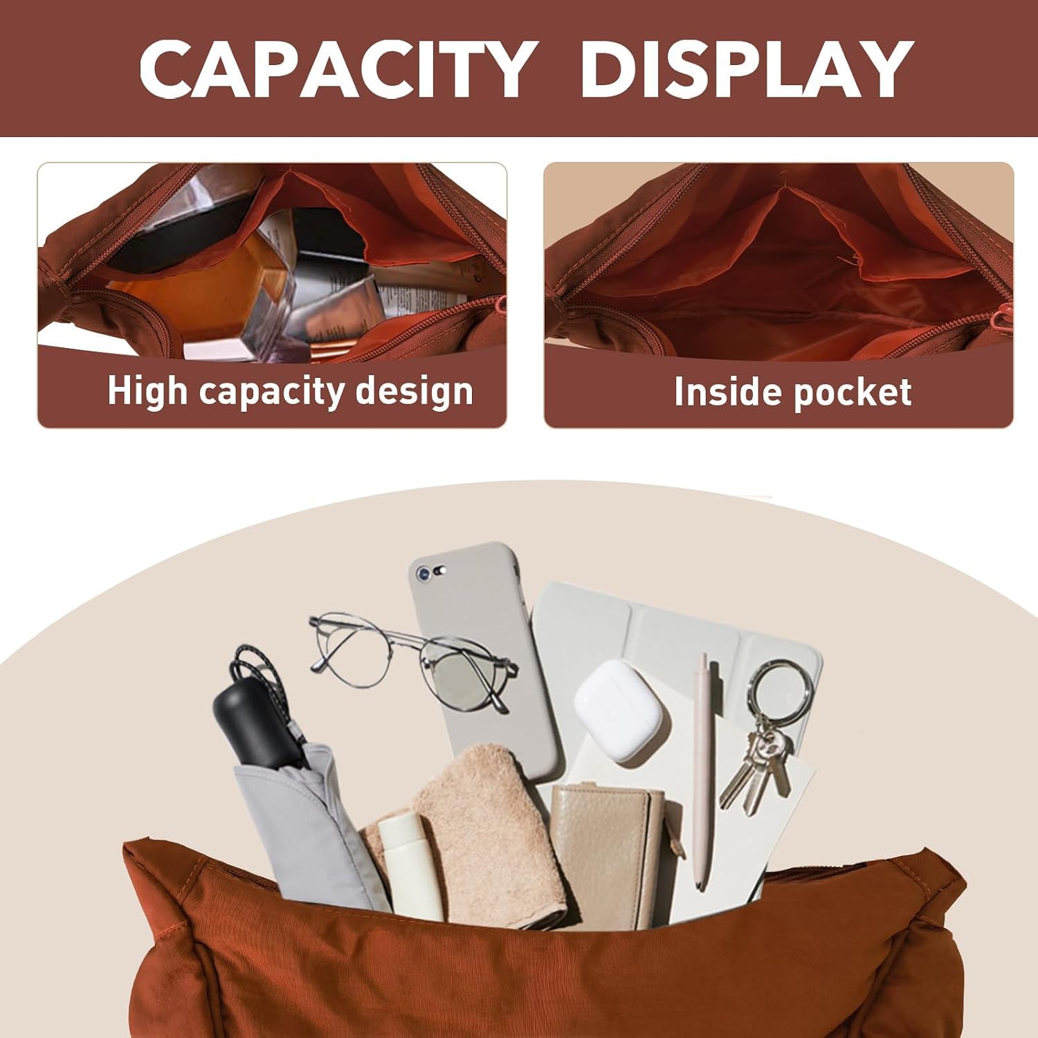 Detalle de LOCCY Crescent Bag for Women: Nylon Dumpling Crossbody with Adjustable Strap