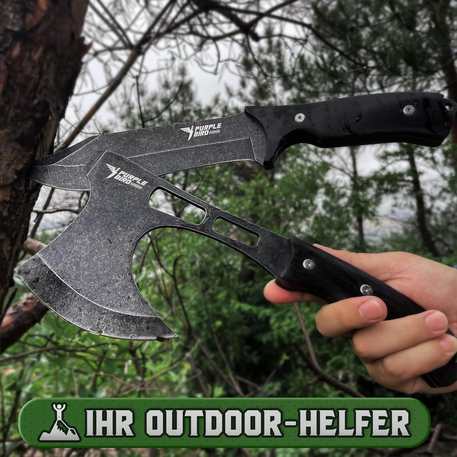 Thumbnail 4 de PURPLEBIRD Camping Axt Outdoor Messer Set – 2-teiliges Feststehendes Messer- und Axt-Set mit Nylonscheide und Geschenkbox