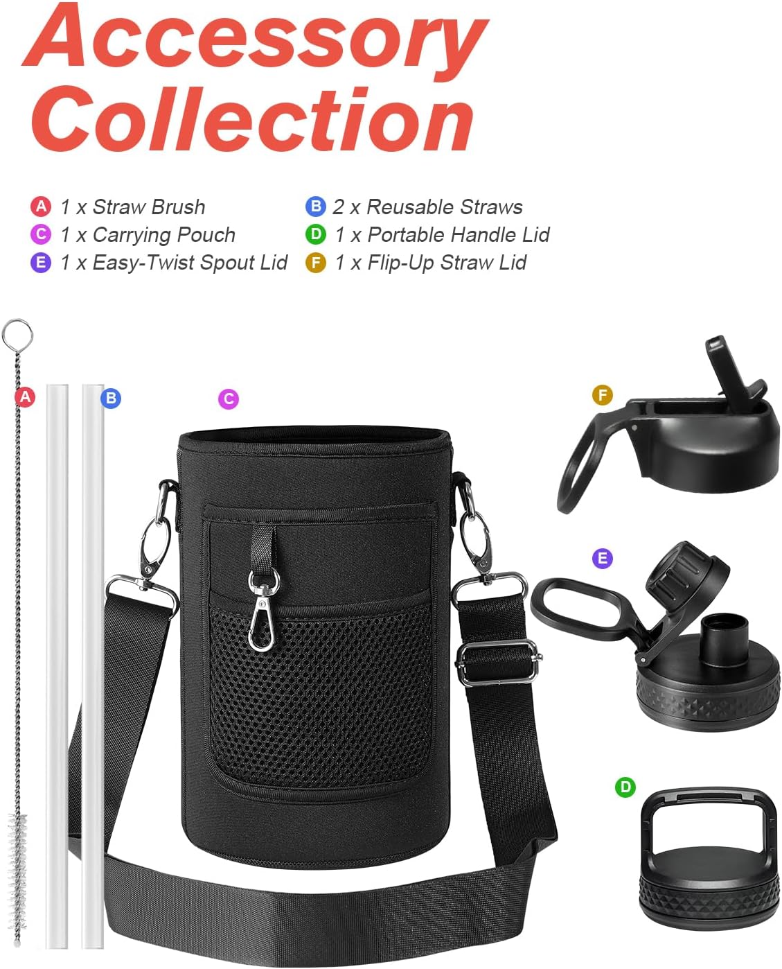 Thumbnail 6 de Coolflask Half Gallon Water Bottle with Three Lids – Insulated Stainless Steel (64 oz)