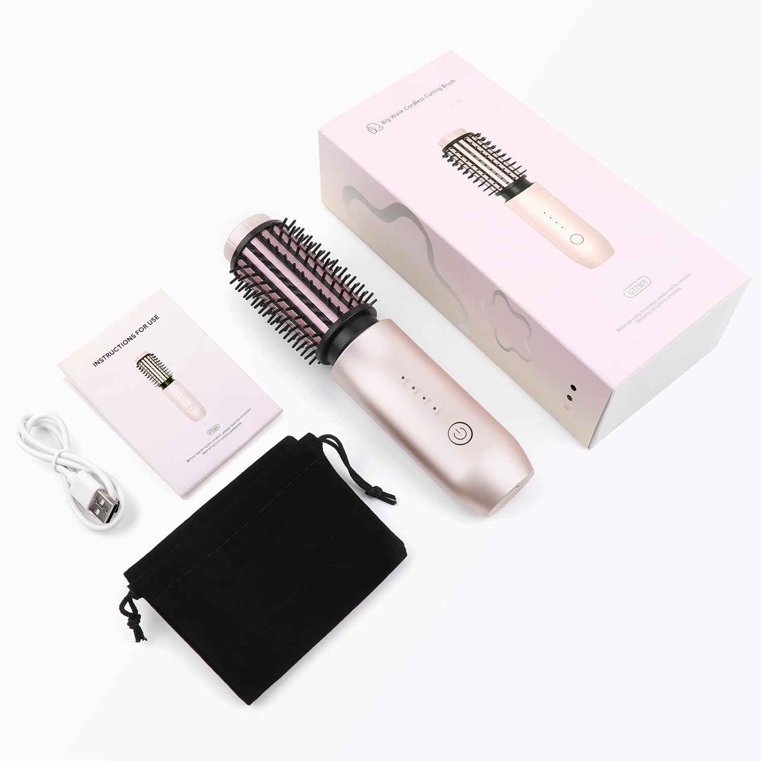 Thumbnail 6 de Kabellose Lockenstabbürste, Tragbare Reise-Lockenstab-Minibürste für Frauen – 7000 mAh, USB aufladbar, negative Ionen, Rosa