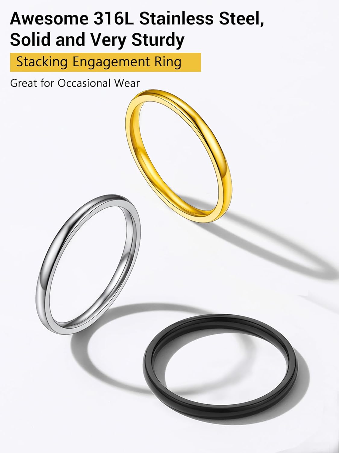 Thumbnail 5 de PROSTEEL Bague simple en acier inoxydable 316L plaqué or jaune 18k pour homme et femme