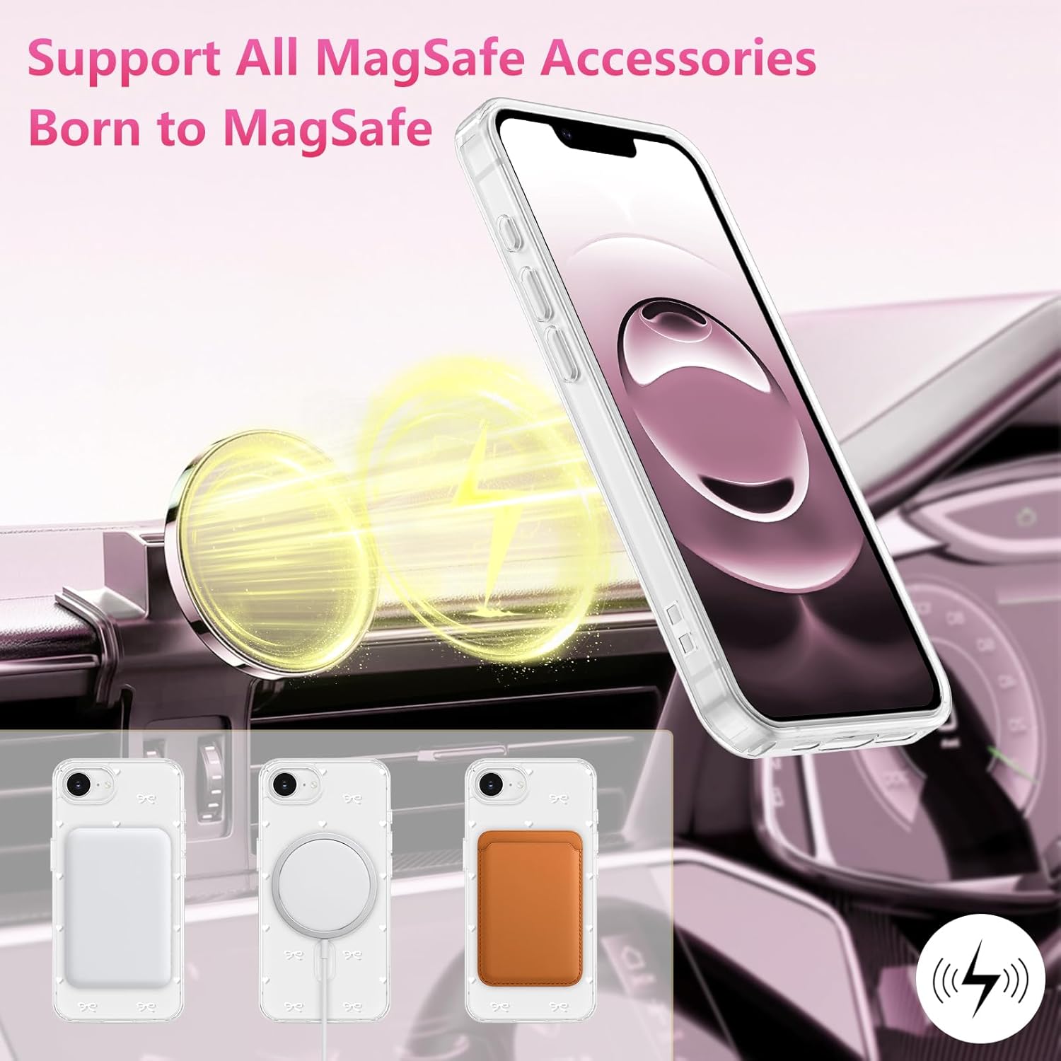Thumbnail 3 de ZTOFERA Magnetische Hülle für iPhone 16e/17e (6,1", Weiß) mit Schleifen-Design und Herzmuster