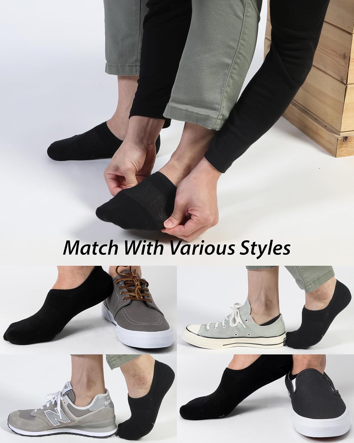 Detalle 2 de Pro Mountain Thin No-Show Socks (Seamless, Wide Toe Box) 6-Pack — Cotton Liner Socks for Wide Feet