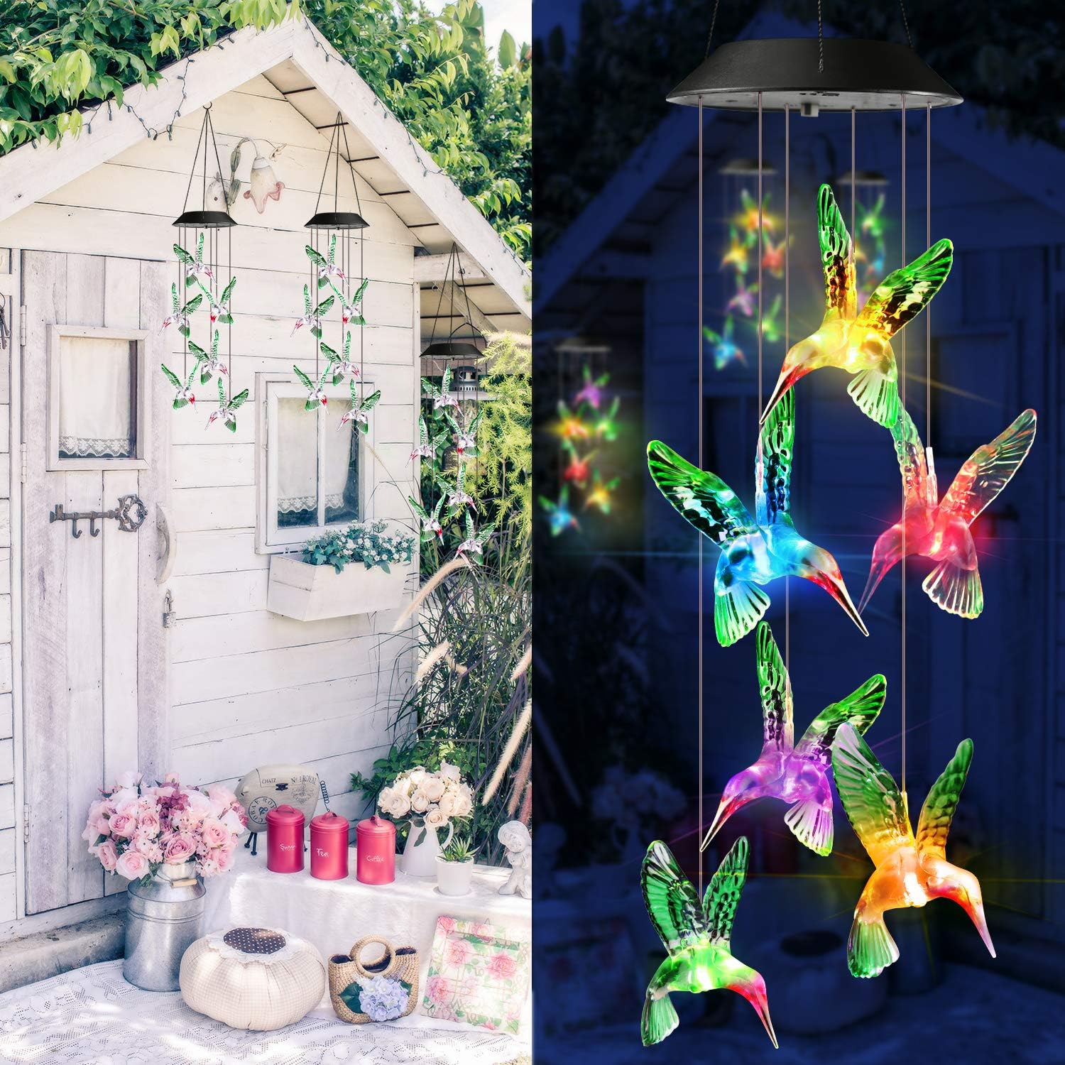 Thumbnail 6 de Toodour Solar Hummingbird Wind Chime, 7-Color LED Garden Decor