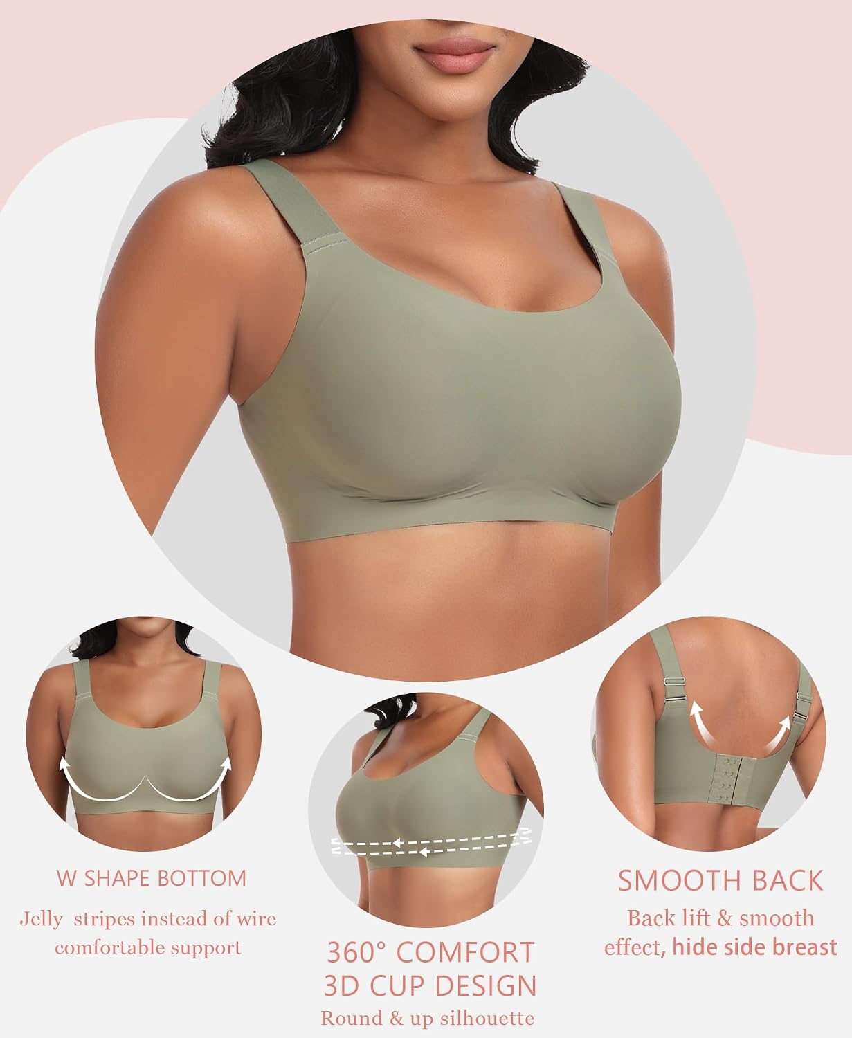 Detalle de Ganado WNBR001 Wireless Seamless Bra, Padded Full Coverage, Adjustable Straps