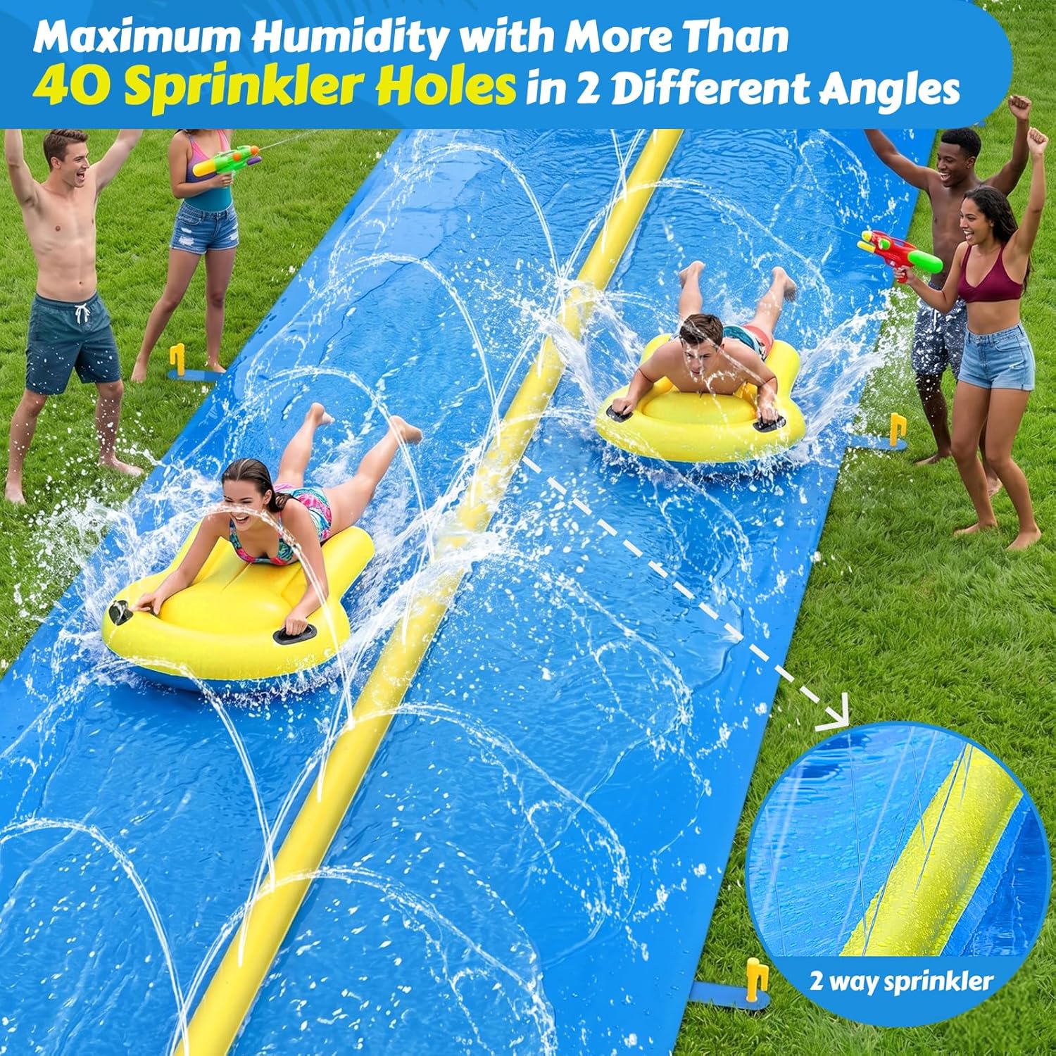 Detalle de Evoio Water Slide 32.8ft Inflatable Splash Slide with 2 Racing Lanes