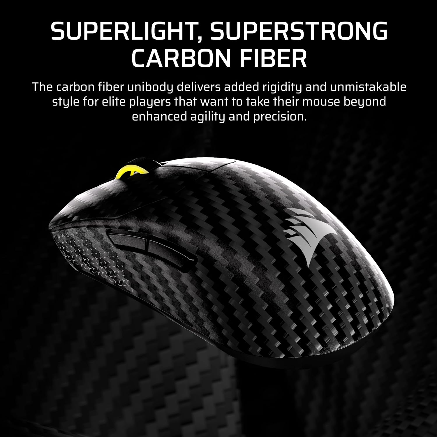 Detalle de Corsair Sabre v2 PRO Wireless CF FPS Gaming Mouse (Black) — Carbon Fiber Unibody, 33,000 DPI, 8,000Hz Hyper-Polling