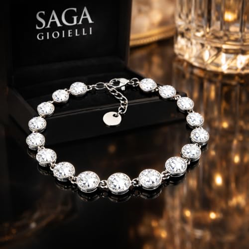 Detalle 2 de SAGA GIOIELLI Bracciale tennis in acciaio inox con zirconi, regolabile
