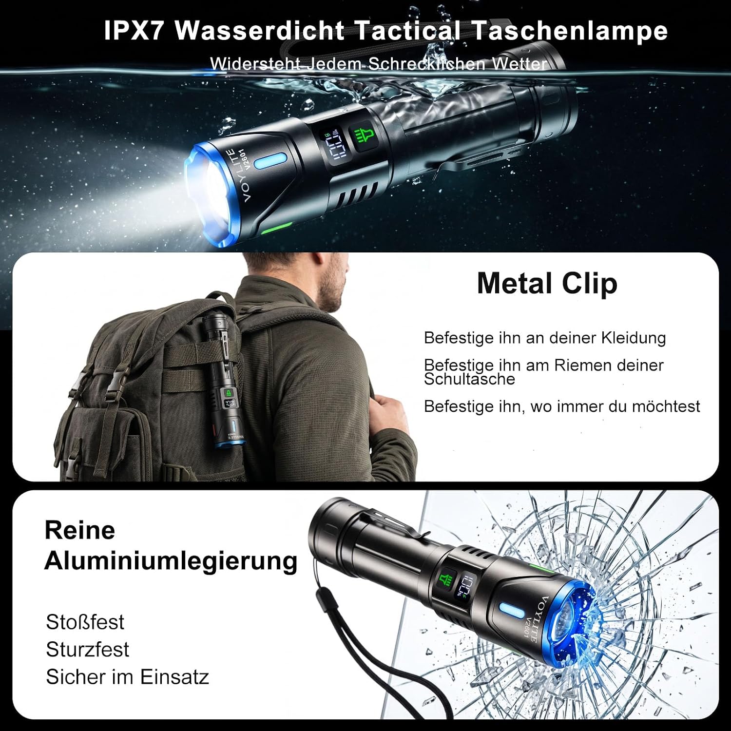 Thumbnail 6 de Voylite Taschenlampe LED Aufladbar 2-Stück – 1000000 Lumen Extrem Hell