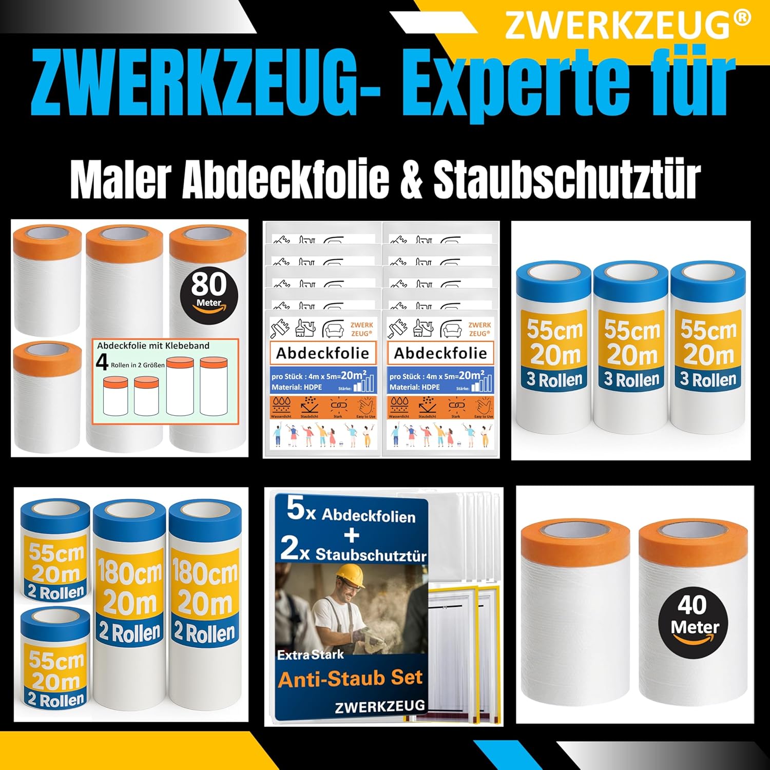 Thumbnail 3 de 10x ZWERKZEUG 10er-Set Maler-Abdeckfolie transparent (4 x 5 m) – Staub- und Nässeschutz für Renovierung & Umzug