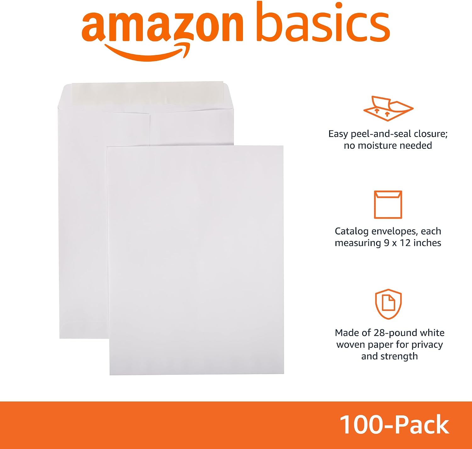 Detalle 2 de Amazon Basics 9x12 Catalog Envelopes (28‑lb White, 100 Pack)