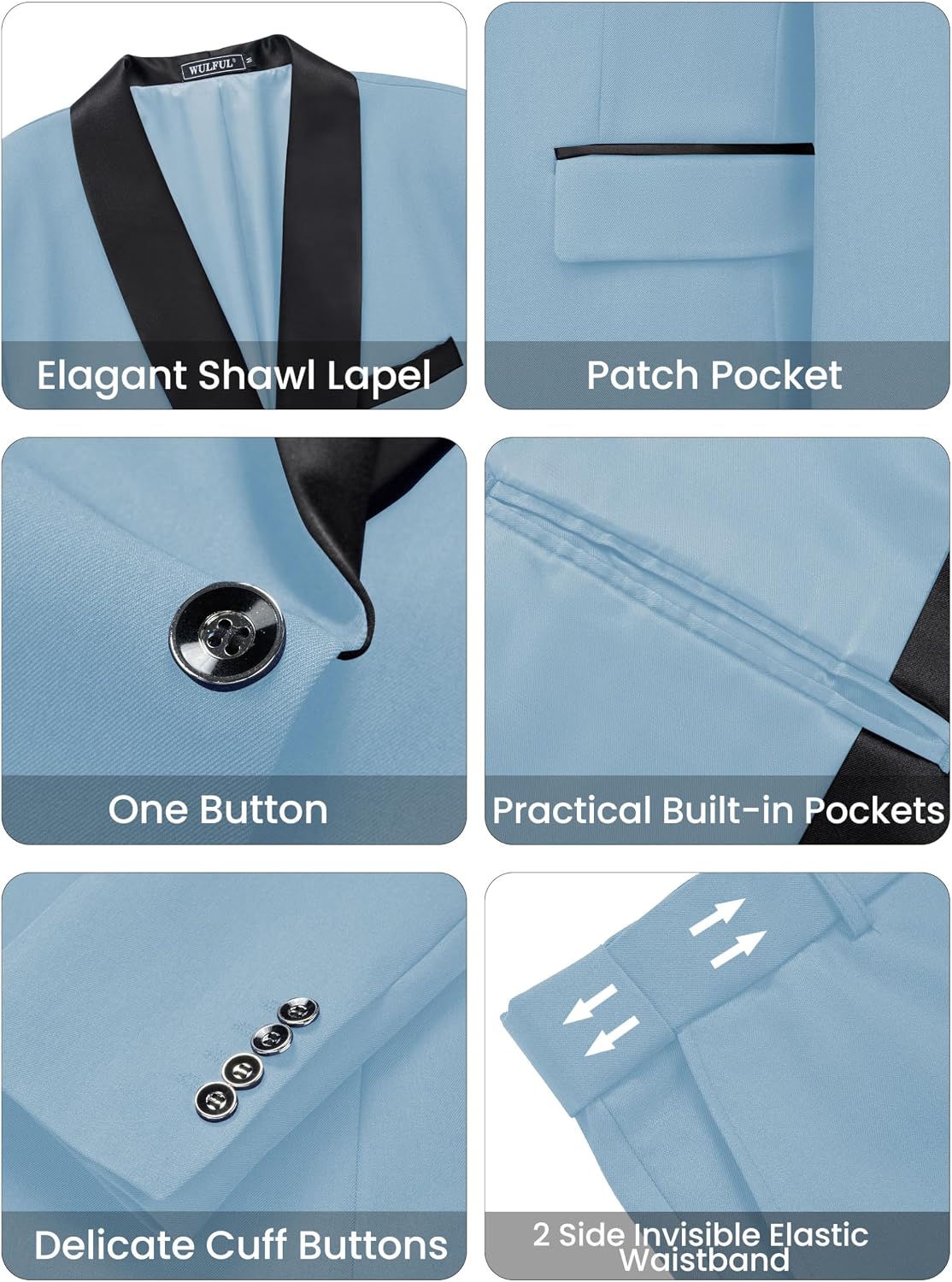 Thumbnail 4 de WULFUL 3 Piece Slim Fit Tuxedo Suit Set 👔
