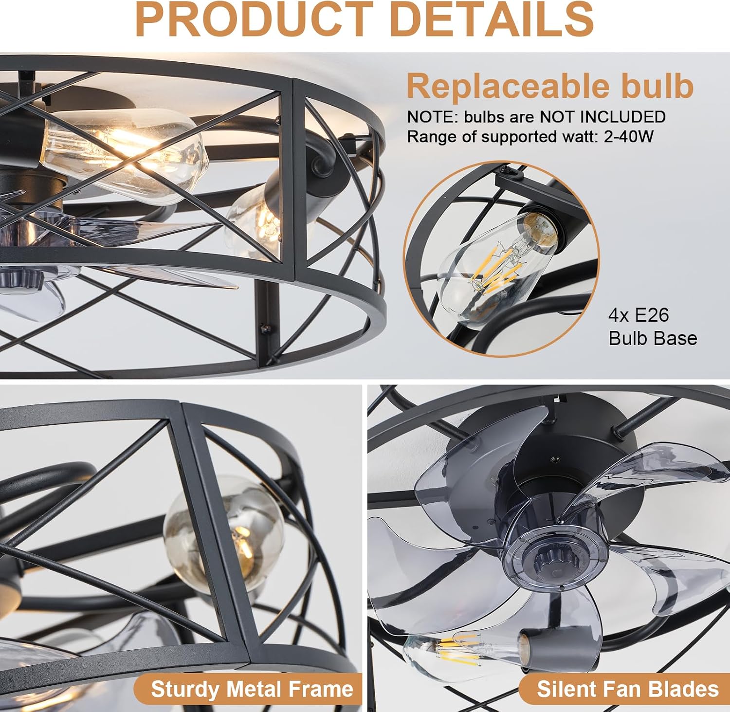 Thumbnail 6 de UNRRYI 25449 18-Inch Caged Ceiling Fan with Light, 6 Speeds and App Control